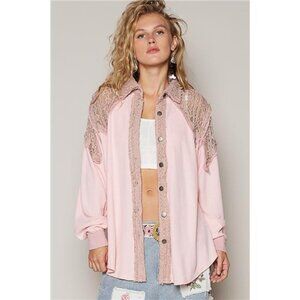 POL Lace Patchwork Button Up Shacket - nwt